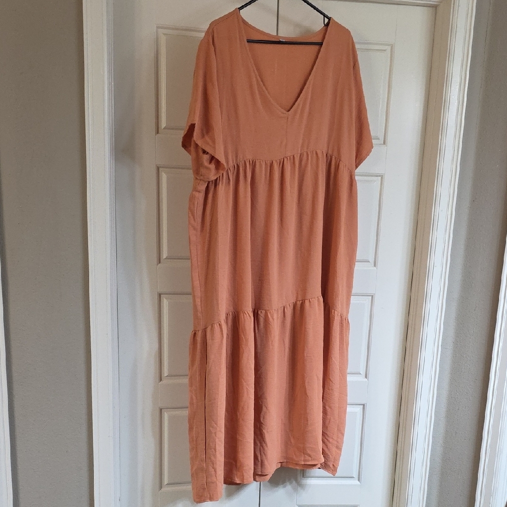 Peach V-Neck Tiered Dress